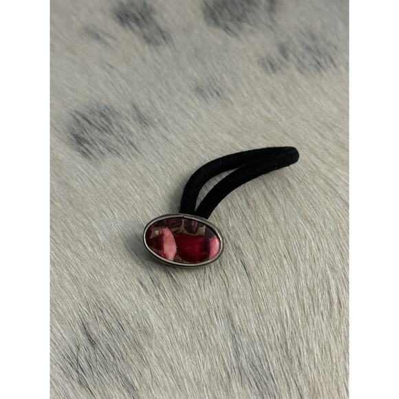 Native American Navajo Handmade Sterling Silver Red Rose Dahlia Oval Hair Tie main image 5